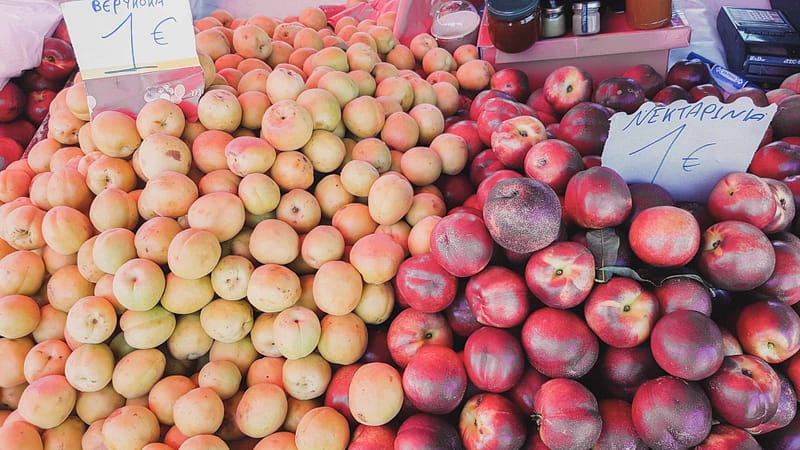 fresh and cheap summer apricots and nectarines at the local market in lefkada